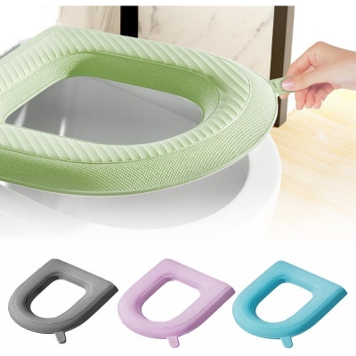 Picture of Waterproof EVA Foam Toilet Seat Cover Padded Cushion with Hygienic Lifter Handle for Universal Bathroom Toilets-Multicolor