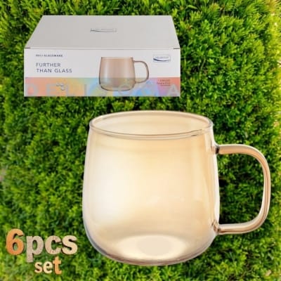 Picture of Pack of 6 Golden Borosilicate Glass Mugs - 520ml, Microwave Safe, Scratch Resistant, Lightweight, Round Shape, No Lid, Ideal for Tea, Coffee, Milk, Hot & Cold Drinks, GPB27HA-L6.-gold
