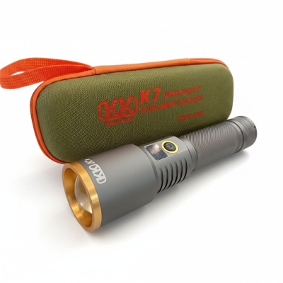 Picture of KK K7 Professional Tactical Flashlight with High Power Laser LED 2km Long Beam Range Zoomable Focus Rechargeable 6000mAh Battery for Hunting Camping Outdoor Exploration and Heavy Duty Professional Search Operations Use.-Multicolor