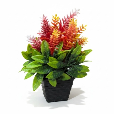 Picture of Vibrant Artificial Mini Pine Cone Potted Plant with Colorful Shrub Bonsai Flowers for Home, Office, and Indoor Tabletop Decoration-Multicolor