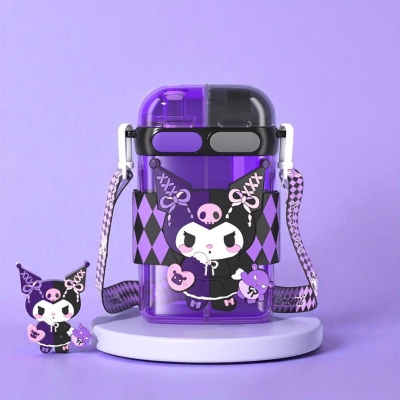 Picture of Hello Kitty Double Drink Plastic Water Cup Large 680ml Cartoon Square Straw Cup for Kids Cute Kawaii Style Durable Food Grade Material Portable Travel Water Bottle Birthday Gift Random Color-purple