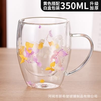 Picture of Heat-Resistant Double-Layer Tea & Coffee Mug with Unique Real Flower Filler-Multicolor