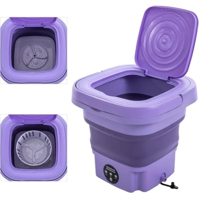 Picture of Portable Mini Foldable Washing Machine for Baby Clothes Underwear Socks Camping Travel Dorms Small Apartments | Compact Collapsible Laundry Washer Spinner Dryer Combo 8L Capaciy-Multicolor
