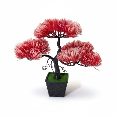 Picture of Artificial Red Pine Bonsai Tree with Decorative Pot for Home Office Desk Tabletop Zen Garden Indoor Decoration-Red