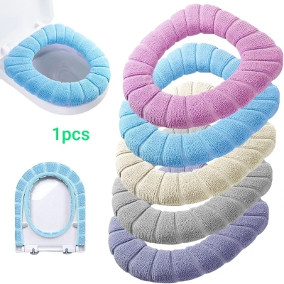 Picture of Stretchable Soft Plush Toilet Seat Cover Warm Washable Cloth Cushion Pad for O U D V Shaped Toilets-Multicolor
