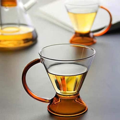 Picture of 1Pc Amber Borosilicate Glass Mug, Heat Resistant Tea Cup, Modern Design-Multicolor