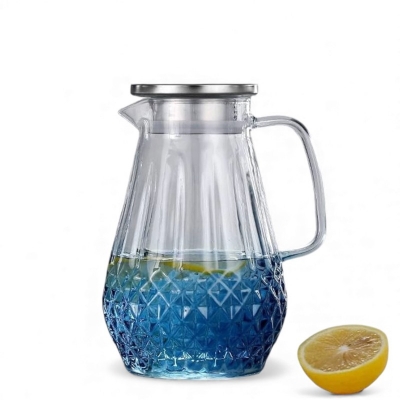 Picture of Direct Fire Compatible Borosilicate Glass Teapot, Rustic Steel Lid Cold-Hammered Jug for Drinks, Lightweight 10g, 20x20 cm-Blue-blue