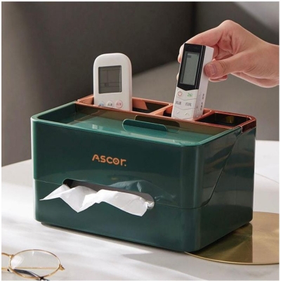 Picture of Ascor Multi-Functional Tissue Box Organizer with Remote Control and Phone Stand Holder-Multicolor