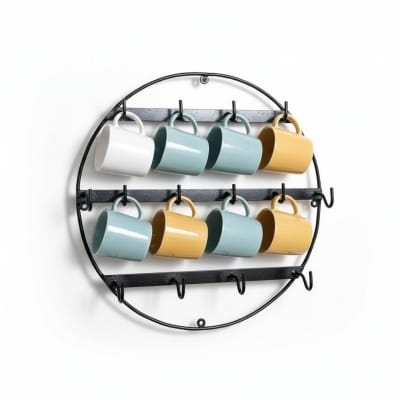 Picture of Wall-Mounted Circular Metal Coffee Mug Rack, Black-Black
