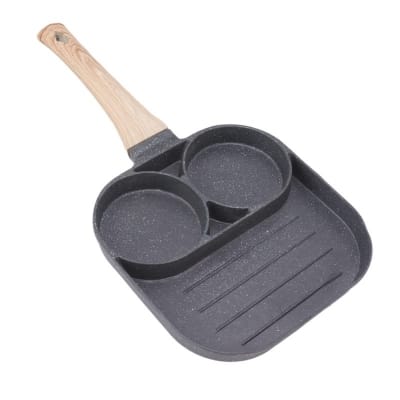 Picture of Premium 3-in-1 Non-Stick Breakfast Frying Pan with 3 Section Divided Grill and Egg Holes, Durable Die-Cast Aluminum Granite Coating Skillet for Induction and Gas Stoves, Perfect for Pancakes, Steaks, and Omelets-Multicolor