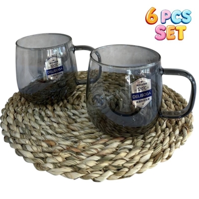Picture of Pack of 6 Black Borosilicate Glass Mugs - 520ml, Microwave Safe, Scratch Resistant, Lightweight, No Lid, Round Shape, Perfect for Tea, Coffee, Milk, and Hot or Cold Beverages, GPB27HS.-Black