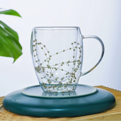 Picture of 1PC Multifuntional Glass Cups Double Layer Glasses 350ML Cups With Handle For Coffee And Iced Drink-Multicolor