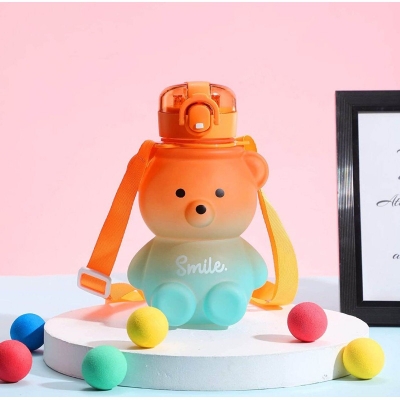 Picture of Cute Teddy Bear Water Bottle With Straw ,Portable Drinking Bottle For children-Multicolor