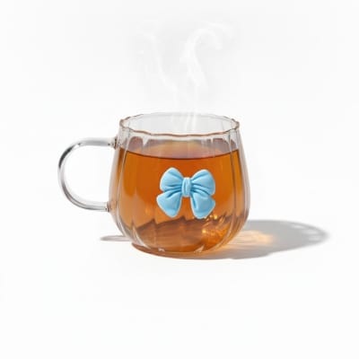 Picture of Aesthetic Japanese Style Pumpkin Shaped Glass Coffee Mug Featuring a Cute 3D Blue Bowknot Decoration Heat Resistant Borosilicate Glass Tea Cup with Large Ergonomic Handle for Elegant Home Office Beverage Service Decor.-Multicolor