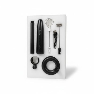 Picture of Rechargeable Handheld Electric Milk Frother and Egg Beater for Coffee Lovers in Bangladesh featuring 3 adjustable speed settings with USB charging for perfect barista style lattes and cappuccinos at home easily.-Black