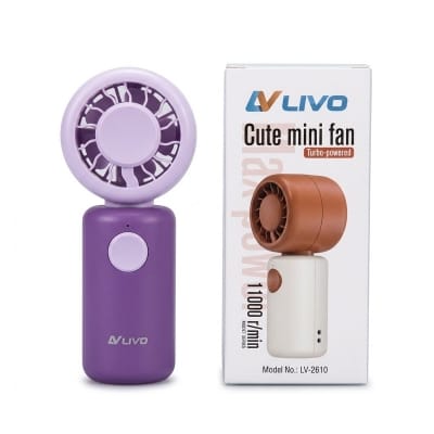 Picture of LIVO LV-2610 Cute Mini Fan is a powerful turbo-powered handheld rechargeable cooling device with 11000 r/min motor speed, ideal for personal travel use, outdoor activities, office desks, and quick summer heat relief.-Multicolor
