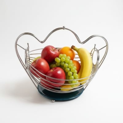 Picture of Decorative Heart Shape Chrome Wire Fruit Basket | Modern Kitchen Countertop Storage Bowl | Durable Metal Stand for Fresh Fruits, Vegetables, Bread, Snacks | Elegant Home Decor & Housewarming Gift-Multicolor