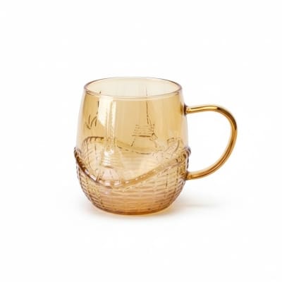 Picture of Premium Borosilicate Amber Glass Coffee Mug, Heat-Resistant, 400ml Capacity, European Style with Elegant Gold Handle & Eiffel Tower Graphic, Ideal for Hot & Cold Beverages, Tea, Juice, Milk-Gold