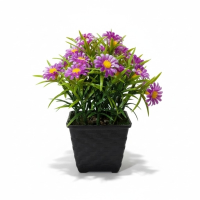Picture of Artificial Purple Aster Daisy Potted Plants for Home Decoration Lifelike Indoor Fake Flowers with Black Plastic Pot Small Decorative Floral Arrangement for Office Desk Living Room Bedroom Shelf Aesthetic Decor.-Multicolor