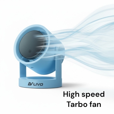 Picture of Livo LV-2601 High Speed Turbo Fan Rechargeable Portable Desktop Cooling Solution with 5 Speed Settings Digital Display and USB Type-C Charging Port for Personal Use Home Office Study and Outdoor Travel.-Multicolor