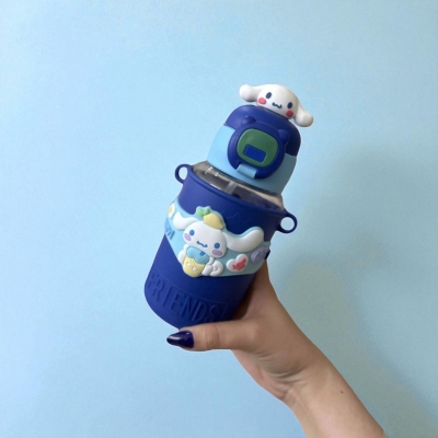 Picture of 550ML Cartoon Double Drinking Kids Thermos Cup, 316 Stainless Steel, Anti-Fall Portable Water Bottle, Straw Design, Food-Grade Safe Material, Lightweight, Perfect for Male and Female Students, School, Travel, Outdoor Fun, Gym-blue