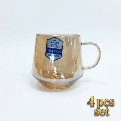 Picture of GPZB57HA Glass Mug Set (4 PCS) - Lightweight 420ML Borosilicate Glass, Dishwasher Safe, Golden Color, Classic Round Design for Tea, Coffee, and More, Durable and Stylish for Everyday Use.-gold