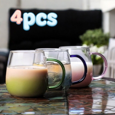 Picture of Pack of 4 Borosilicate Glass Mugs - 520ml, Microwave Safe, Scratch Resistant, Lightweight, Multicolor Set, Round Shape, No Lid, Ideal for Tea, Coffee, Milk & Cold Drinks, GPB27-ML.-Multicolor