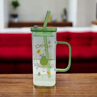 Picture of Eco-Friendly Glass Sipper Tumbler – 400ml Durable Borosilicate Glass with Multi-Color Straw & Lid – Microwave Safe & Scratch Resistant – Reusable Cup for Hot & Cold Drinks – Pack of 1-green