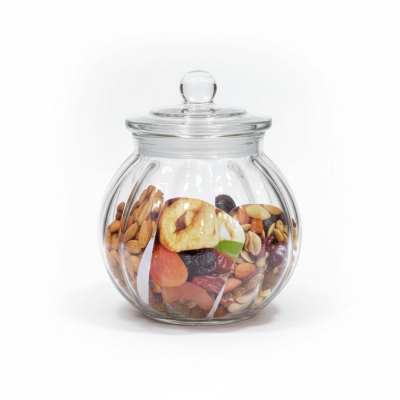 Picture of Airtight Pumpkin Shaped Clear Glass Storage Jar with Lid for Kitchen Pantry Organization Ideal for Storing Dry Fruits Nuts Cookies Candy Spices and Coffee Beans Keeping Food Fresh and Moisture Proof Always-Multicolor