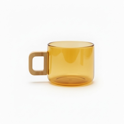 Picture of Premium 250ml Amber Borosilicate Glass Coffee Mug with Eco-Friendly Bamboo Handle heat resistant stylish aesthetic transparent tea cup for modern kitchen home office decor unique gift for coffee and tea lovers.-Gold