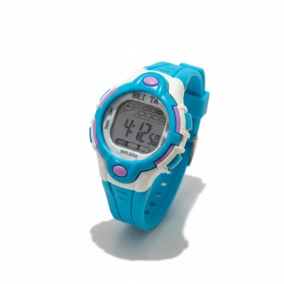 Picture of WR30M Kids Digital Sports Watch Waterproof Blue White Rubber Strap for Boys Girls with LED Backlight Alarm Stopwatch Function Durable Daily Timekeeping Wristwatch Ideal Gift for Active Children Outdoor Sports Use.-Blue