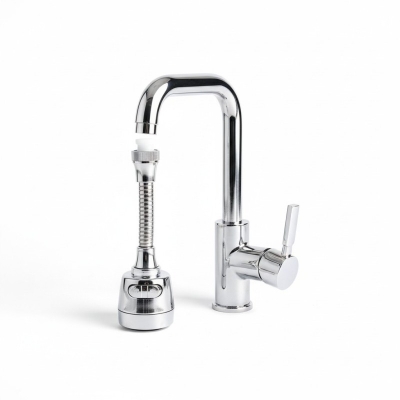 Picture of Universal 360 Degree Rotating Flexible Kitchen Faucet Aerator Extender with Dual Mode Spray Nozzle and Stainless Steel Hose Attachment for Water Saving Performance and Easy Sink Cleaning Access in Modern Homes.-Silver