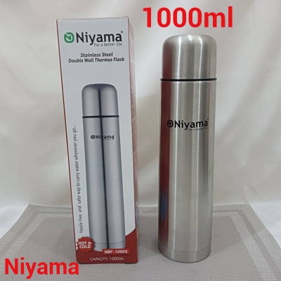 Picture of 1 pcs Niyaama Thermopro Flask - 1000ml Stainless Steel Insulated Bottle, Sleek Silver Vacuum Design, Keeps Drinks Hot or Cold for Hours-Silver