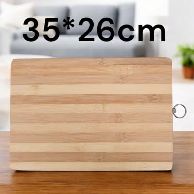 Picture of "35x26x1.8cm Bamboo Chopping Board - Rectangle Shape, Strong and Durable, Perfect for Meat, Vegetables, and Bread, Includes Hook for Easy Storage, Brown"-Brown