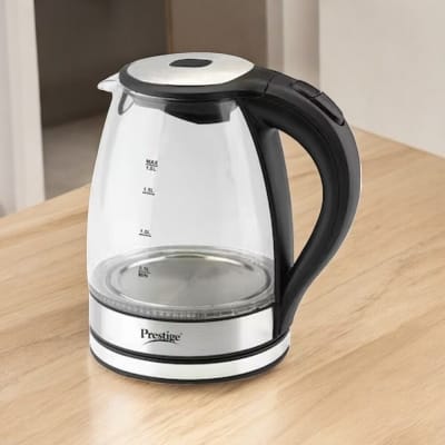 Picture of Prestige Crystal Glass Electric Kettle, 1.8L, 1000W, 220V, 50Hz – Transparent Glass, Fast Boil, Elegant Design, Multiple Colors, Perfect for Hot Water, Tea, and Coffee (1 Pc)-Multicolor