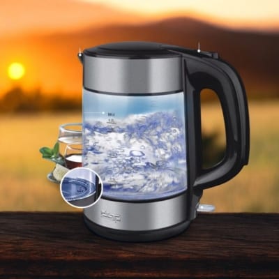 Picture of Electric Glass Kettle Teapot – 1.8L, 1850-2200W, 220V, 50Hz, Blue LED Light, Durable Glass Body, Automatic Power-Off, Large Capacity Water Boiler for Kitchen Appliances, Available in Multiple Colors (1 Pc)-Multicolor