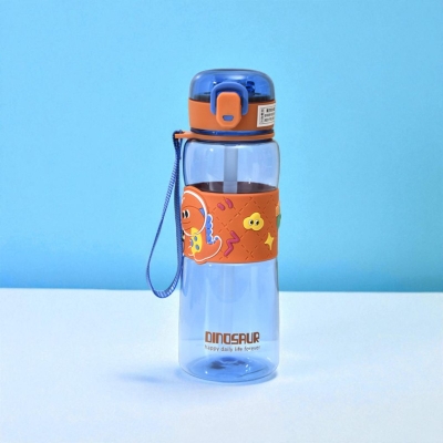 Picture of 600ml Summer Straw Water Cup Cute Cartoon Kids Students Portable Plastic Bottle with Handle Leakproof BPA Free Reusable Drinkware for Boys Girls School Office Outdoor Travel-Multicolor