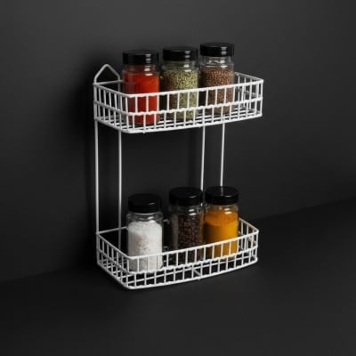 Picture of White 2-Tier Wall Mounted Wire Spice Rack | Multipurpose Kitchen & Bathroom Organizer-White