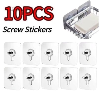 Picture of 10Pcs Self Adhesive Invisible Screw Stickers for Home Kitchen Transparent Wall Screws for Cisco Cabinet Shelf-White