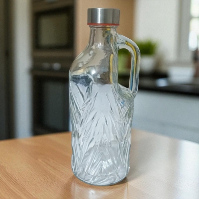 Picture of Stay refreshed: 1-liter transparent glass water bottle with airtight stainless steel cap for water, juice, and daily use – perfect for travel, gym, and home.-Multicolor