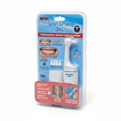 Picture of Professional Grade Spin Smile 360 Home Teeth Polisher Kit: Achieve a Brighter, Whiter Smile by Removing Tough Stains at Home with Built-in LED Light & 4 Polishing Tips-Multicolor