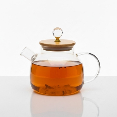 Picture of Premium Heat Resistant Borosilicate Glass Teapot with Natural Bamboo Lid, Crystal Top Knob, and Removable Spout Filter - 1000ml Large Capacity Stovetop Safe Clear Tea Kettle for Loose Leaf and Blooming Tea-Gold