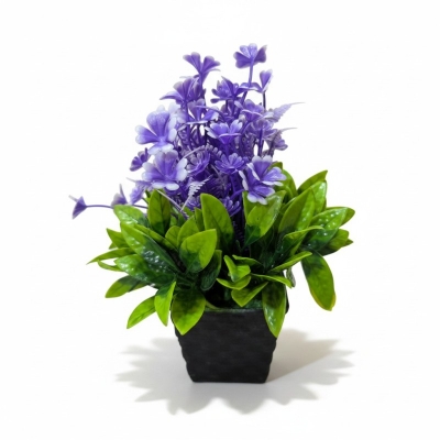 Picture of Artificial Purple Hyacinth Potted Plant with Vibrant Green Leaves in a Decorative Black Square Pot for Home Decor-Multicolor