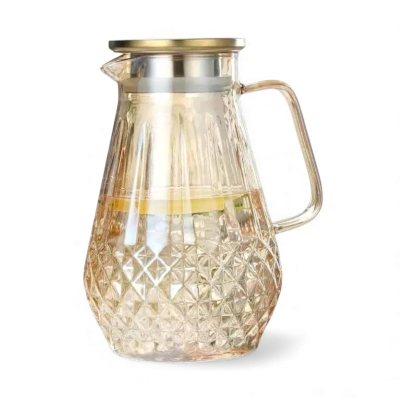 Picture of Borosilicate Glass Teapot with Stainless Steel Lid, Rustic Thick Cold-Hammered Design, Direct Fire Safe Heat-Resistant Glass Kettle and Cold Water Jug, Lightweight 10g Teapot Measuring 20x20 cm-golden-golden