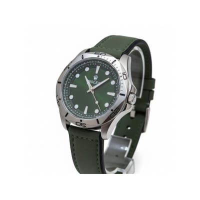 Picture of Premium Men's Green Dial Sports Watch with Silver Stainless Steel Case and Durable Green Leather Strap, Waterproof Quartz Movement, Perfect for Casual and Formal Occasions, Stylish Men's Fashion Accessory Gift.-Green
