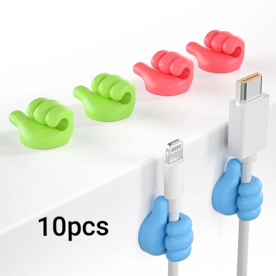 Picture of Silicone Thumb Hook Cable Organizer Clips 10pcs Self Adhesive Wall Hanger for Managing Desk USB Cords Charging Cables Keys Pens and Small Office Accessories with Fun Thumbs Up Creative Design Decor.-Multicolor