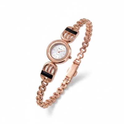 Picture of Elegant Rose Gold Women's Bracelet Watch featuring a Luxury Quartz Analog Movement, Durable Stainless Steel Chain, and Stylish Black Enamel Accents for Formal Events, Casual Wear, and Premium Gifting Occasions.-Multicolor