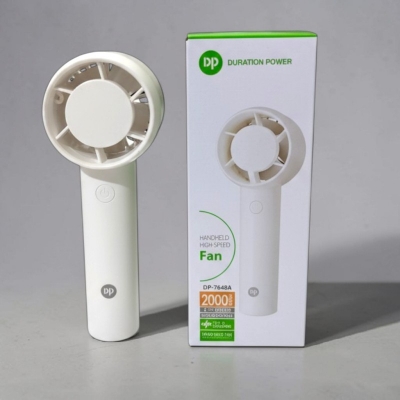 Picture of Duration Power DP-7648A Handheld High-Speed Fan White 2000mAh Rechargeable Battery Portable Cooling Solution for Outdoor Travel Summer Essentials Three Speed Adjustable Turbo Airflow with Type-C Charging Cable and Standing Desktop Base.-Multicolor