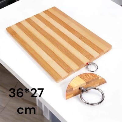 Picture of "36x27x1.8cm Rectangle Bamboo Board - Strong and Durable, Ideal for All Kitchen Needs, Includes Hook for Easy Storage, Brown Wooden Chopping Board"-Brown