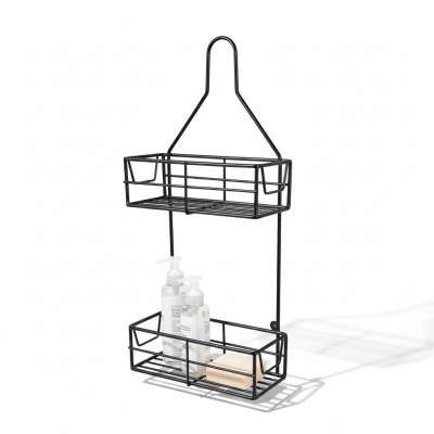 Picture of Bathroom Classic Hanging Over The Shower Head Caddy | 2-Tier Metal Wire Organizer with Integrated Soap Tray and Hooks | Rust-Resistant Powder Coated Finish for Shampoo, Conditioner, Body Wash, and Accessories-Black